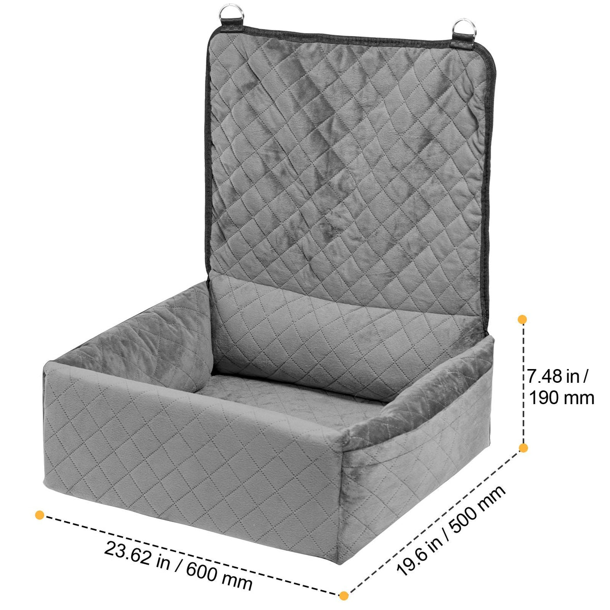 Dog Car Seat, Dog Booster Seat for Car with A Storage Pocket, Clip-On Safety Leash, Sponge and PP Cotton Filling, Dog Car Bed for Small & Medium Dog up to 40lbs, Gray