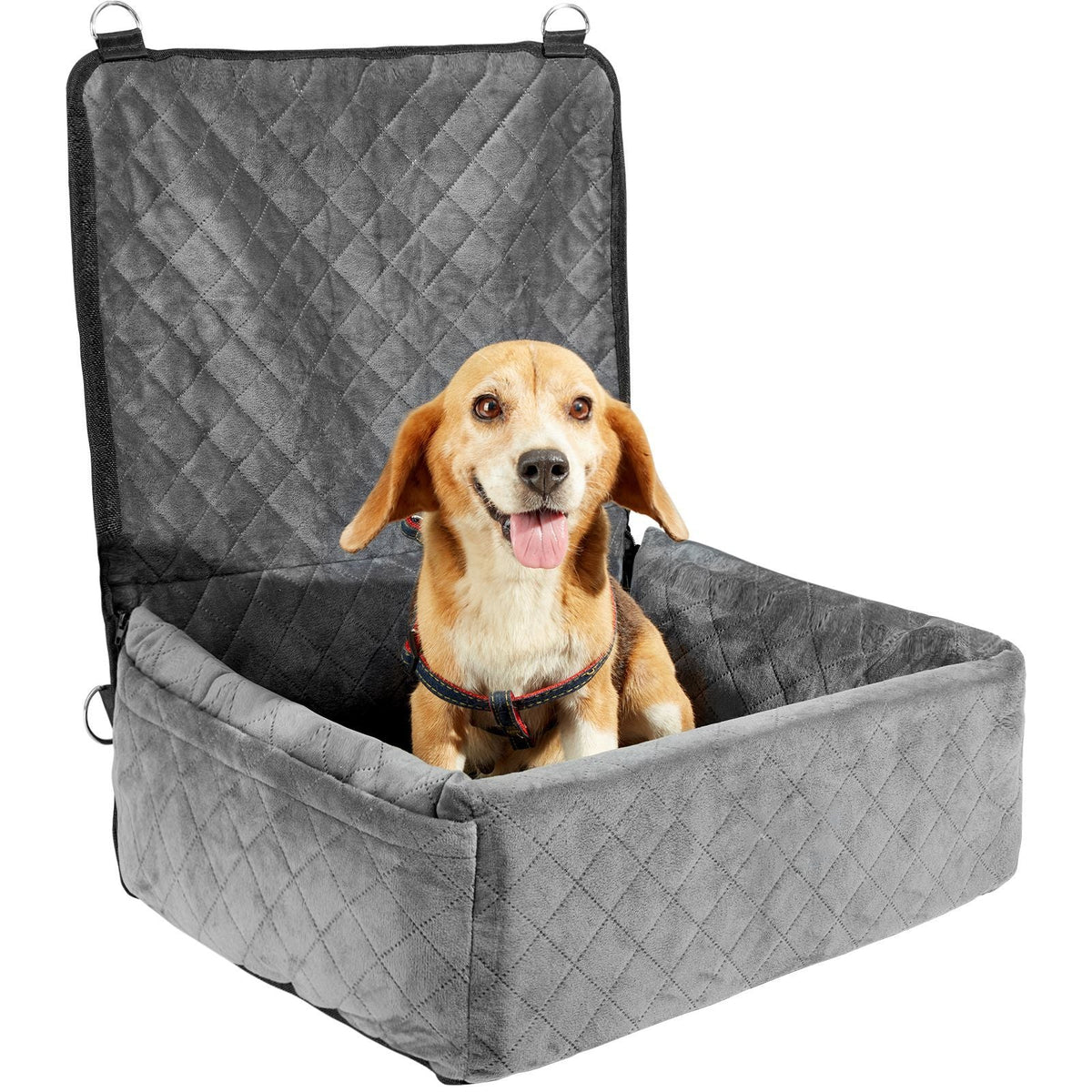 Dog Car Seat, Dog Booster Seat for Car with A Storage Pocket, Clip-On Safety Leash, Sponge and PP Cotton Filling, Dog Car Bed for Small & Medium Dog up to 40lbs, Gray