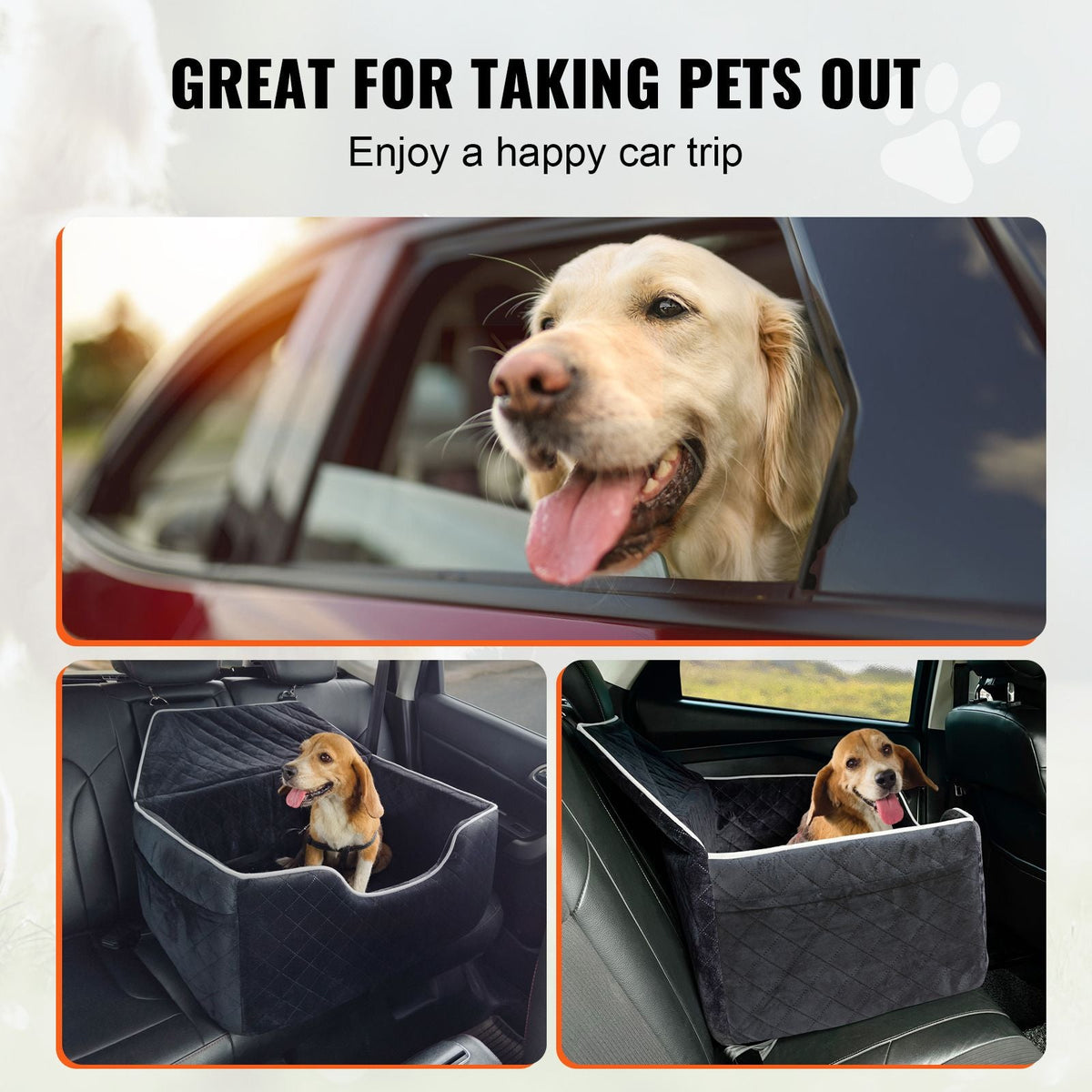 Dog Car Seat, Dog Booster Seat for Car with A Storage Pocket, Pet Car Seat with Clip-On Safety Leash, Sponge Filling, Dog Car Bed for Medium & Large Dog up to 55 lbs, Black