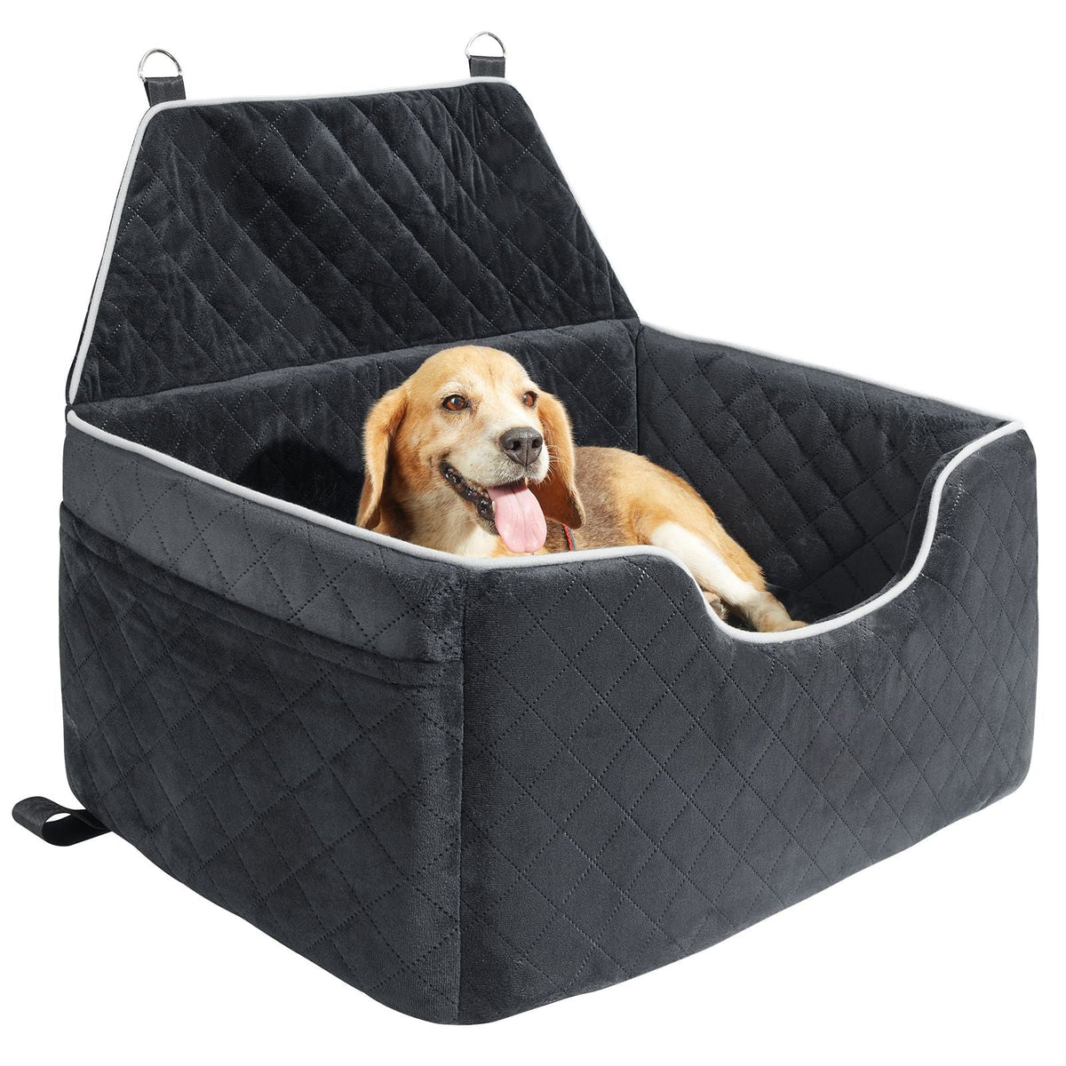 Dog Car Seat, Dog Booster Seat for Car with A Storage Pocket, Pet Car Seat with Clip-On Safety Leash, Sponge Filling, Dog Car Bed for Medium & Large Dog up to 55 lbs, Black