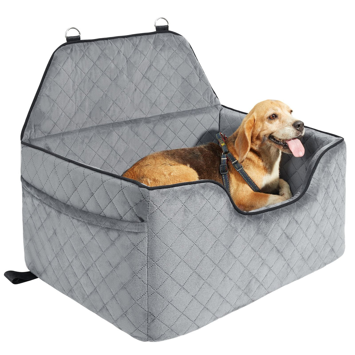 Dog Car Seat, Dog Booster Seat for Car with A Storage Pocket, Pet Car Seat with Clip-On Safety Leash, Sponge Filling, Dog Car Bed for Medium & Large Dog up to 55 lbs, Gray