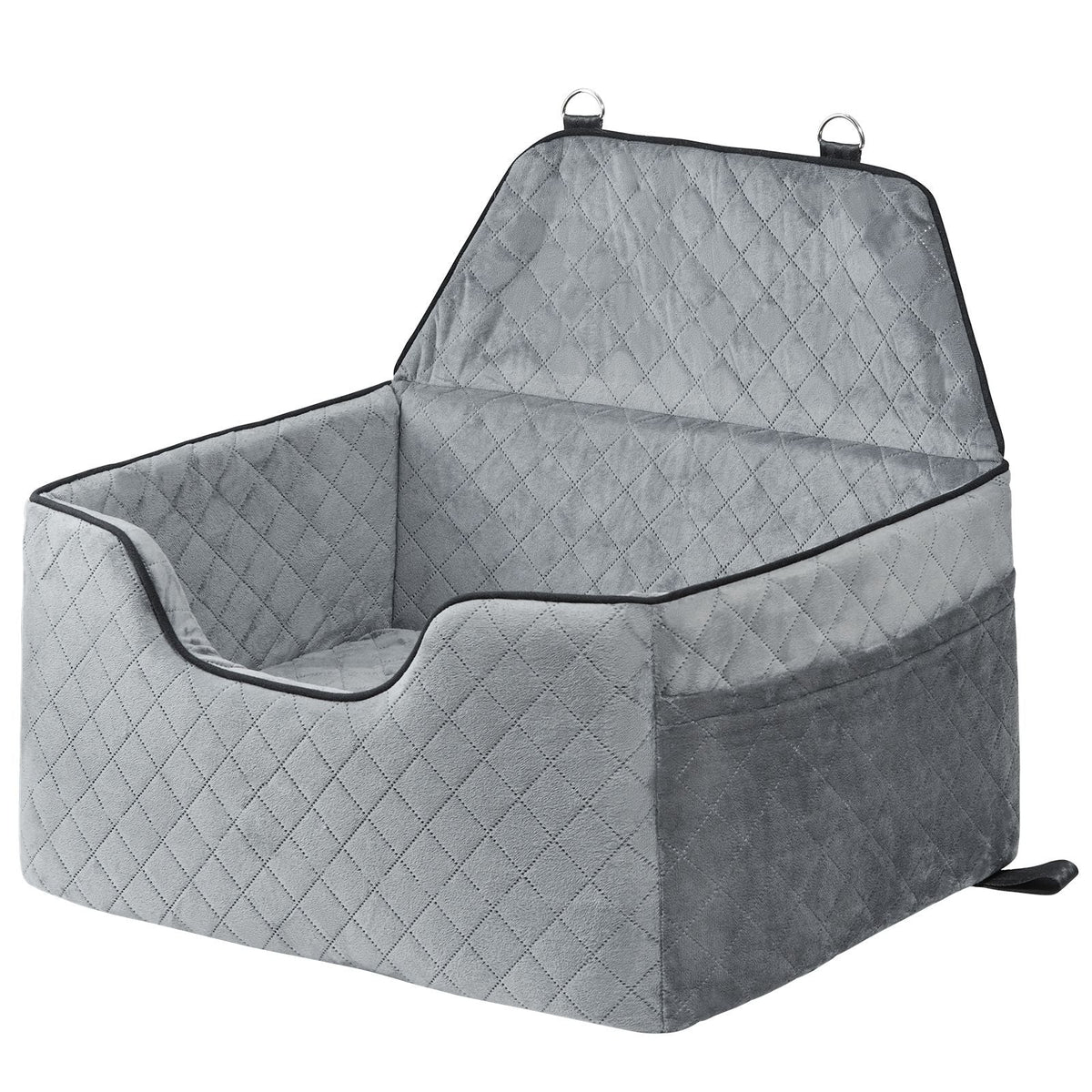 Dog Car Seat, Dog Booster Seat for Car with A Storage Pocket, Pet Car Seat with Clip-On Safety Leash, Sponge Filling, Dog Car Bed for Medium & Large Dog up to 55 lbs, Gray