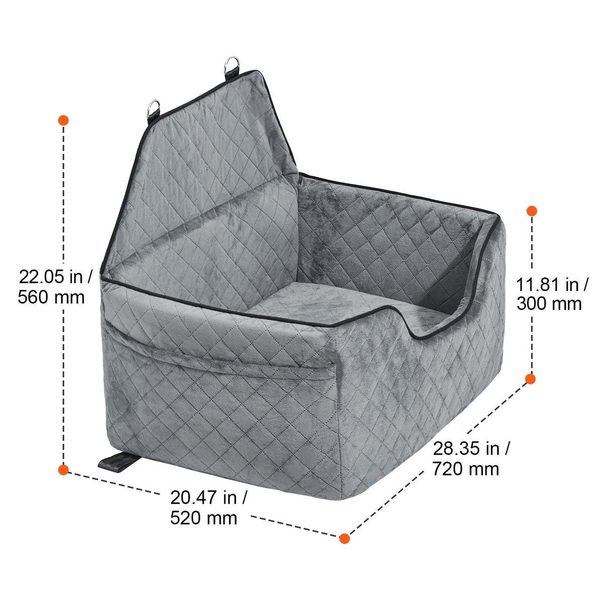 Dog Car Seat, Dog Booster Seat for Car with A Storage Pocket, Pet Car Seat with Clip-On Safety Leash, Sponge Filling, Dog Car Bed for Medium & Large Dog up to 55 lbs, Gray