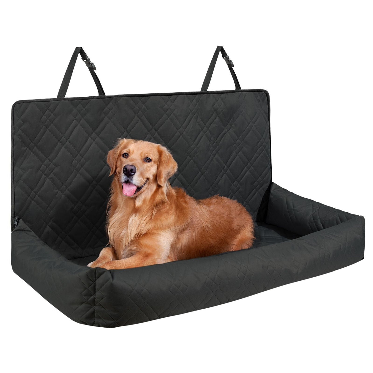Dog Car Seat, Waterproof Dog Booster Seat for Car, Pet Car Seat with Clip-On Safety Leash, PP Cotton Filling, Dog Car Bed for Medium & Large Dog up to 100 lbs, Black