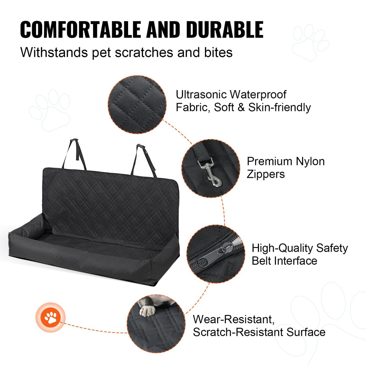 Dog Car Seat, Waterproof Dog Booster Seat for Car, Pet Car Seat with Clip-On Safety Leash, PP Cotton Filling, Dog Car Bed for Medium & Large Dog up to 100 lbs, Black