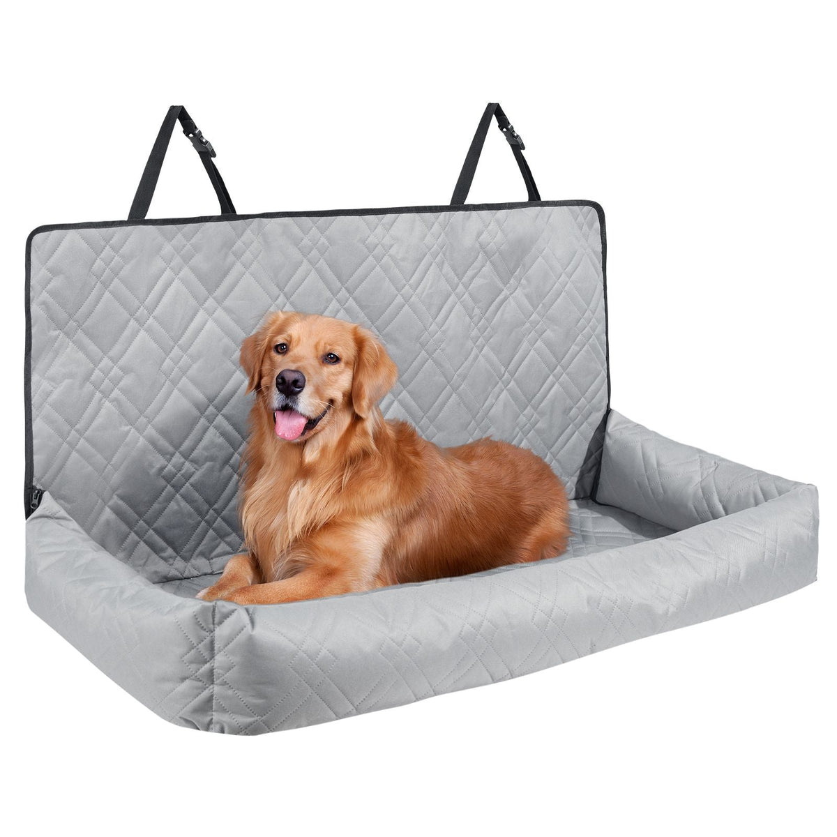 Dog Car Seat, Waterproof Dog Booster Seat for Car, Pet Car Seat with Clip-On Safety Leash, PP Cotton Filling, Dog Car Bed for Medium & Large Dog up to 100 lbs, Gray