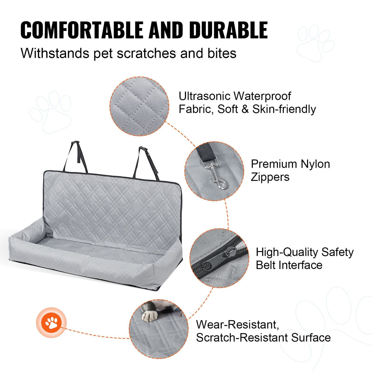 Dog Car Seat, Waterproof Dog Booster Seat for Car, Pet Car Seat with Clip-On Safety Leash, PP Cotton Filling, Dog Car Bed for Medium & Large Dog up to 100 lbs, Gray