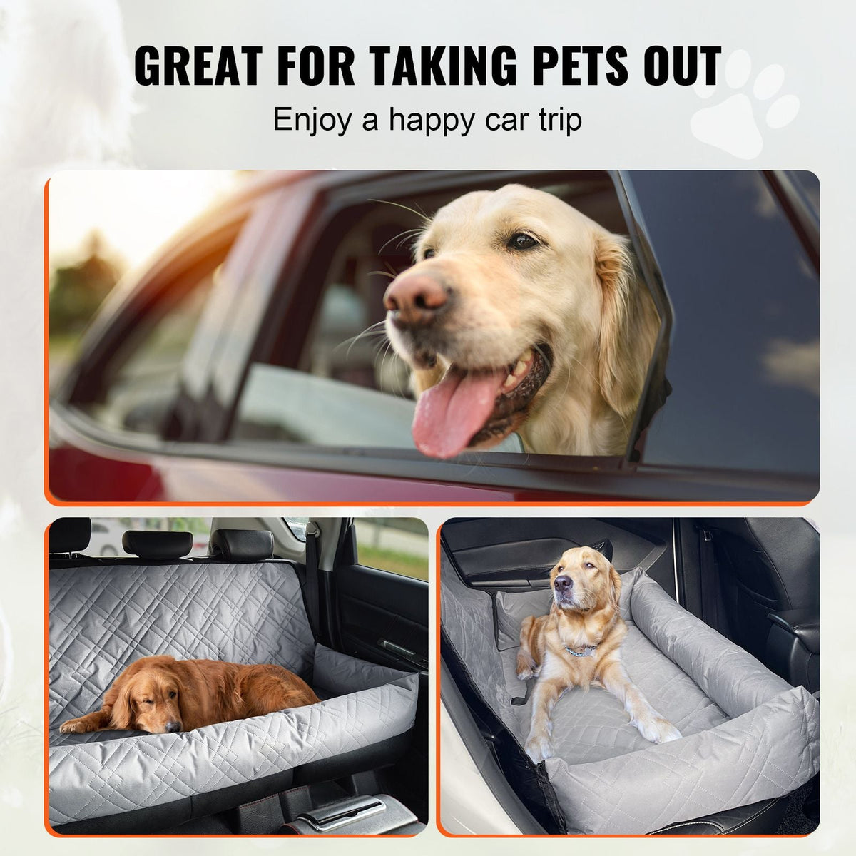 Dog Car Seat, Waterproof Dog Booster Seat for Car, Pet Car Seat with Clip-On Safety Leash, PP Cotton Filling, Dog Car Bed for Medium & Large Dog up to 100 lbs, Gray