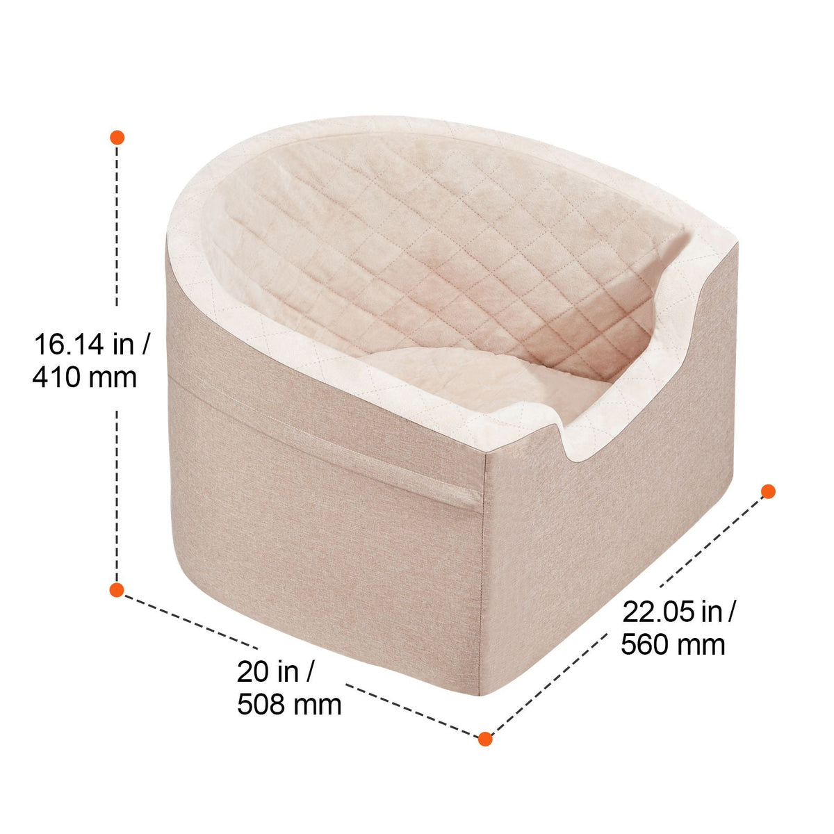 Dog Car Seat, Waterproof Dog Booster Seat for Car with A Storage Pocket, Clip-On Safety Leash and Sponge Filling, Dog Car Bed for Small & Medium Dog up to 55lbs, Brown