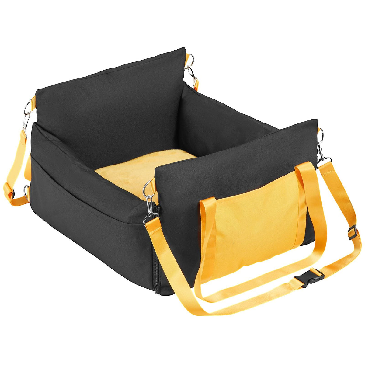 Dog Car Seat, Waterproof Dog Booster Seat for Car with Side Handles and A Storage Pocket, Clip-On Safety Leash and PP Cotton Filling, Dog Car Bed for Small Dog up to 25lbs, Black