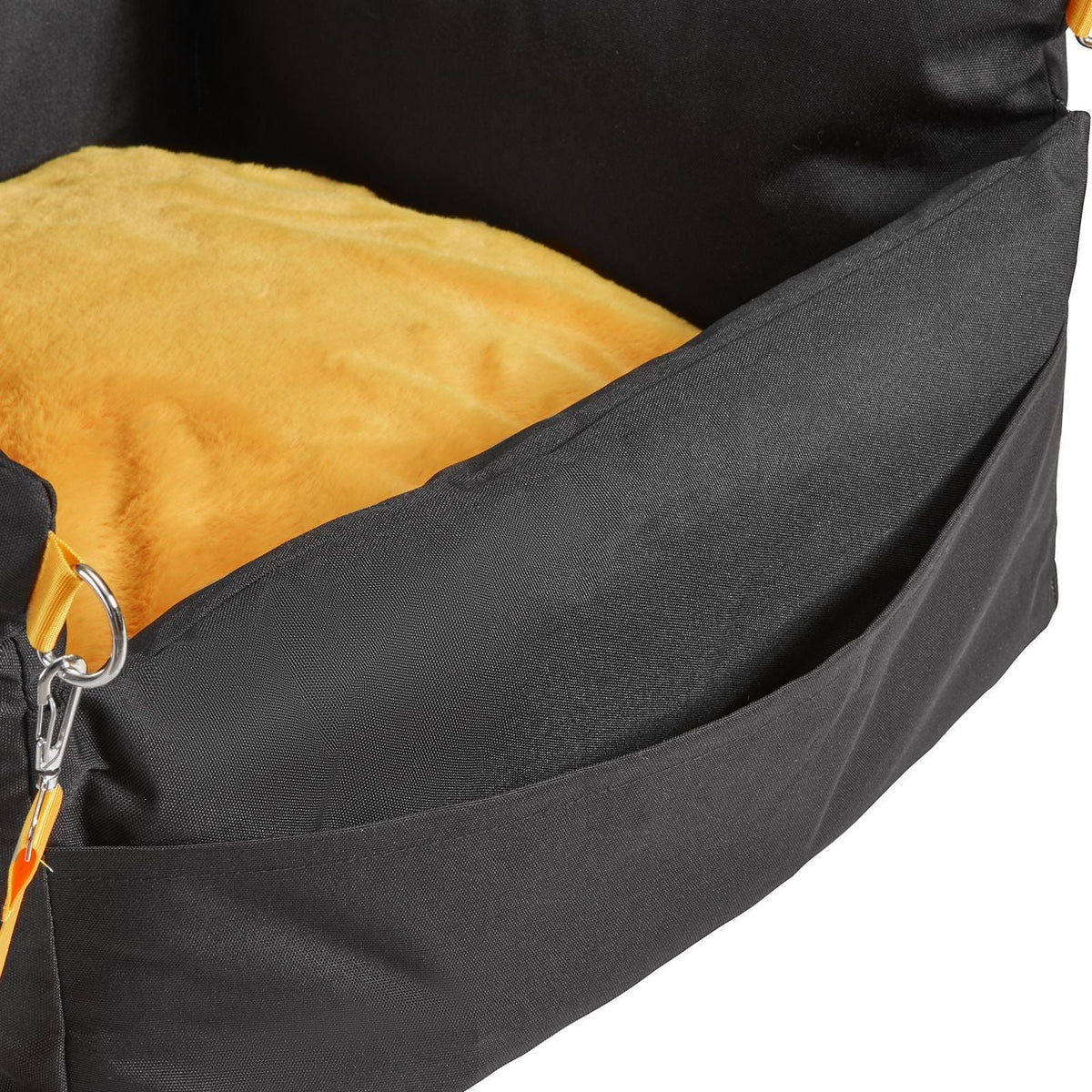 Dog Car Seat, Waterproof Dog Booster Seat for Car with Side Handles and A Storage Pocket, Clip-On Safety Leash and PP Cotton Filling, Dog Car Bed for Small Dog up to 25lbs, Black