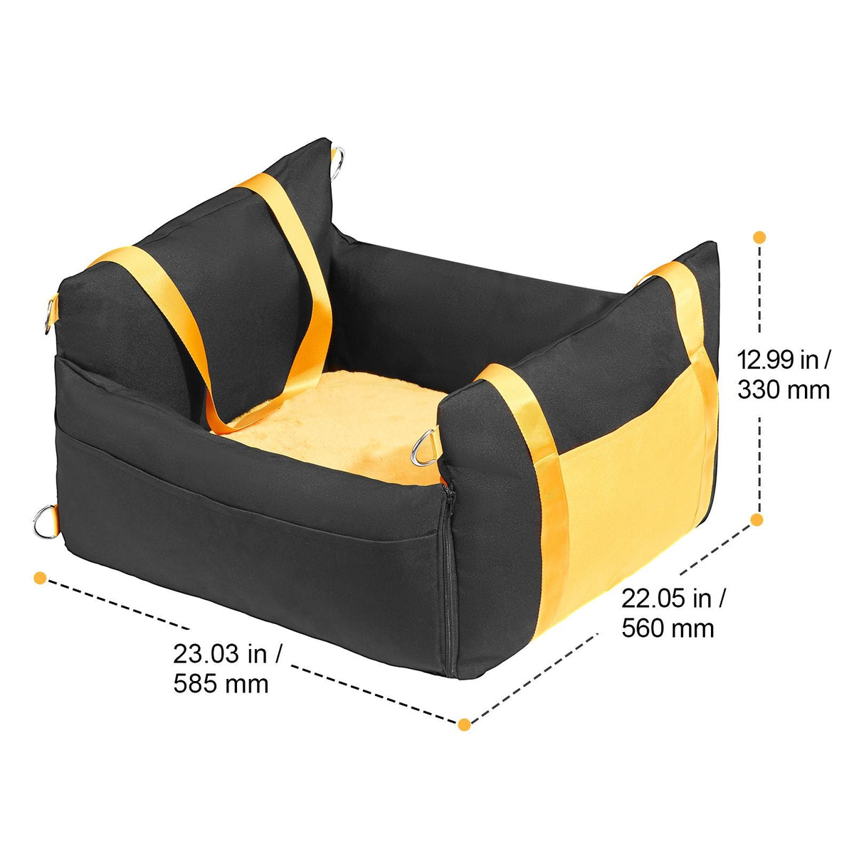 Dog Car Seat, Waterproof Dog Booster Seat for Car with Side Handles and A Storage Pocket, Clip-On Safety Leash and PP Cotton Filling, Dog Car Bed for Small Dog up to 25lbs, Black