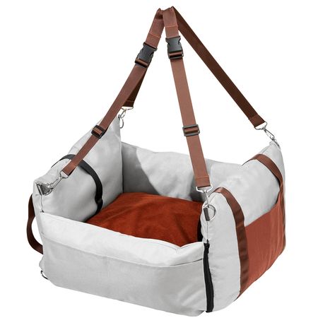 Dog Car Seat, Waterproof Dog Booster Seat for Car with Side Handles and A Storage Pocket, Clip-On Safety Leash and PP Cotton Filling, Dog Car Bed for Small Dog up to 25lbs, Gray