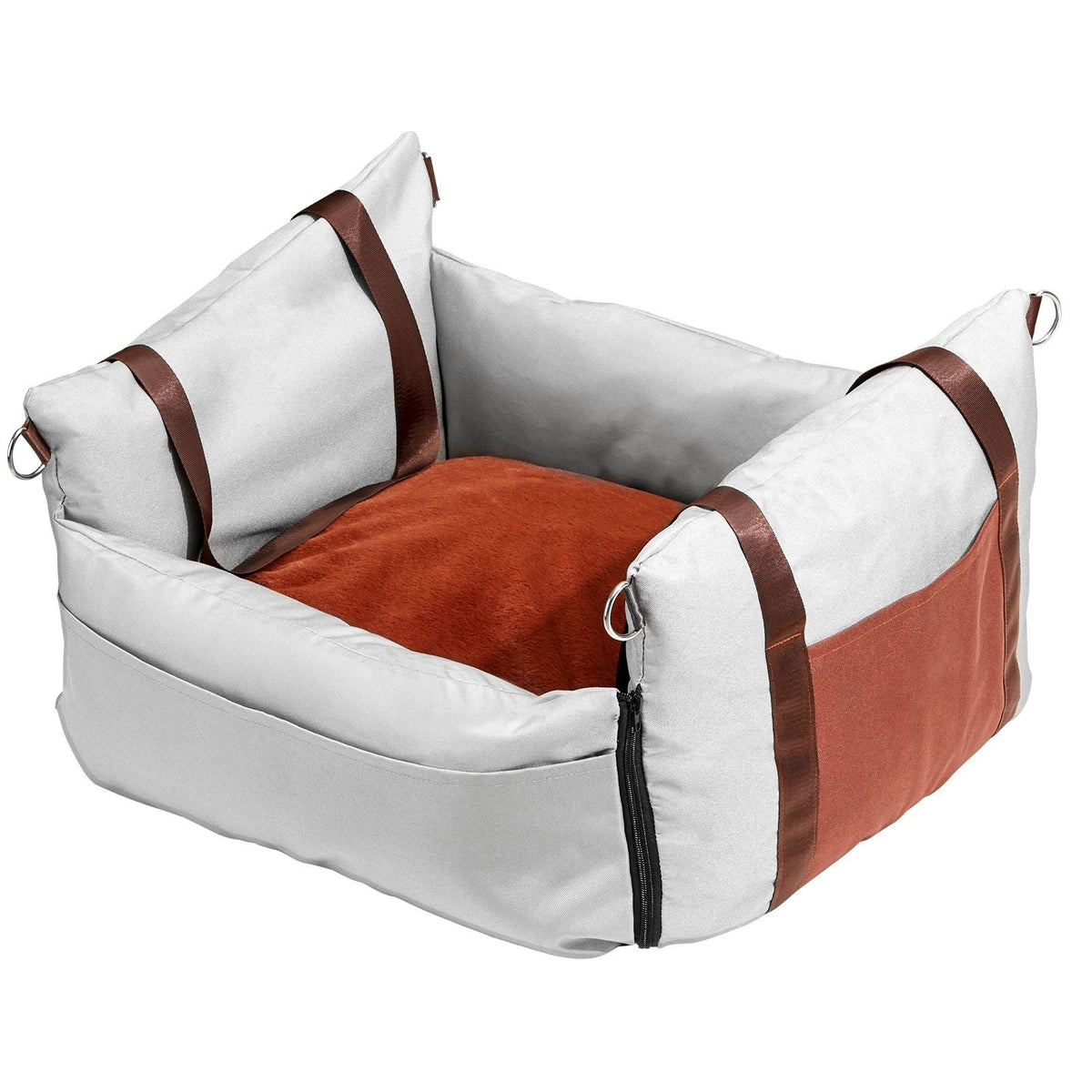 Dog Car Seat, Waterproof Dog Booster Seat for Car with Side Handles and A Storage Pocket, Clip-On Safety Leash and PP Cotton Filling, Dog Car Bed for Small Dog up to 25lbs, Gray