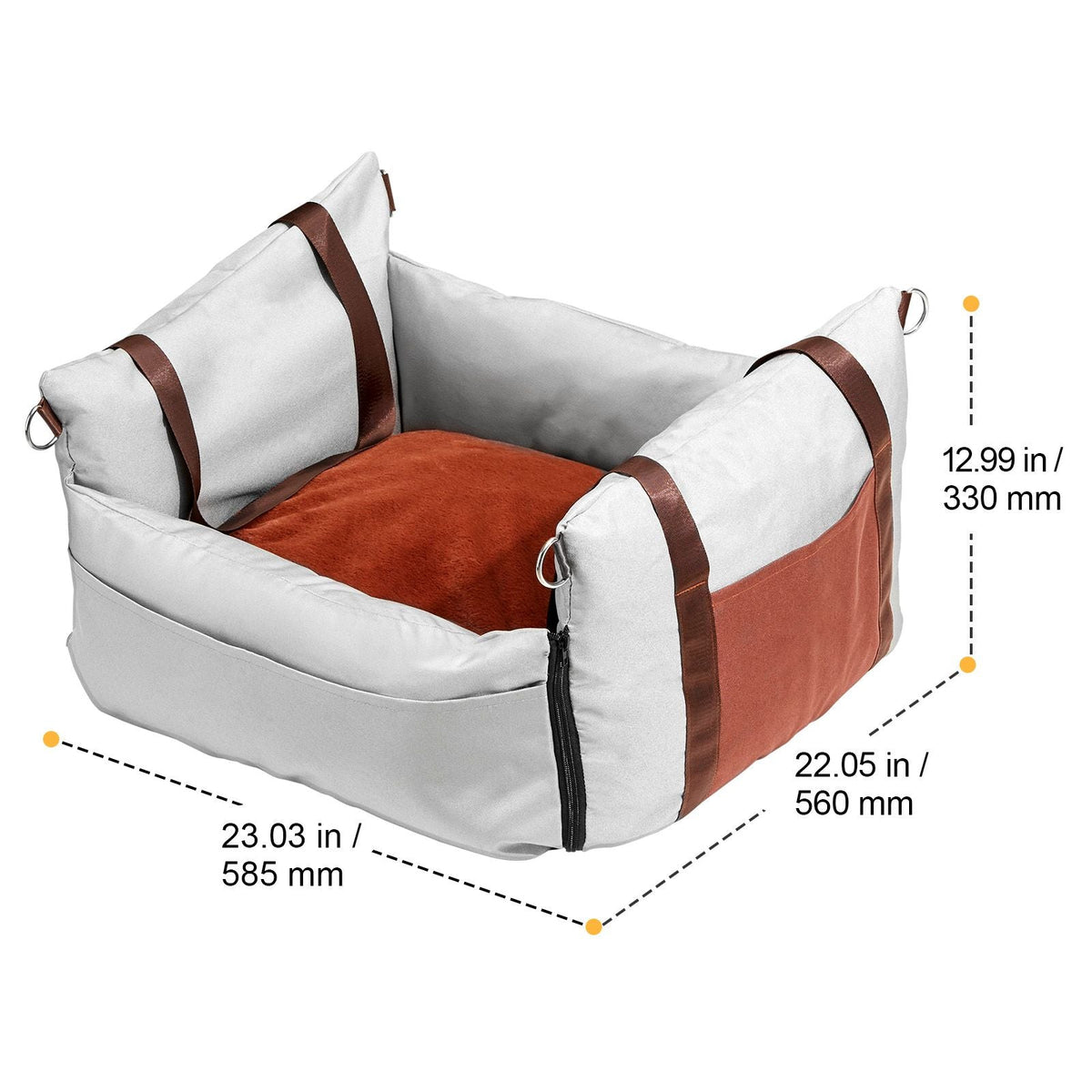 Dog Car Seat, Waterproof Dog Booster Seat for Car with Side Handles and A Storage Pocket, Clip-On Safety Leash and PP Cotton Filling, Dog Car Bed for Small Dog up to 25lbs, Gray