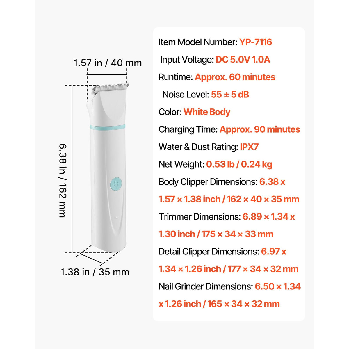 Dog Clippers for Grooming, 4 in 1 Dog Grooming Kit, Low Noise, Rechargeable Pet Shaver with 6 Combs & 4 Detachable Blades, Waterproof Cordless Pet Hair Trimmers Nail Grinder Set for Dogs Cats