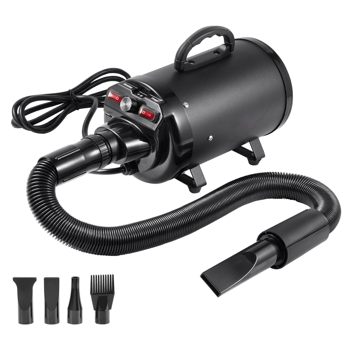 Dog Dryer, 2000W/2.7HP Dog Blow Dryer, Pet Grooming Dryer with Adjustable Speed and Temperature Control, Pet Hair Dryer with 4 Nozzles and Extendable Hose, Black