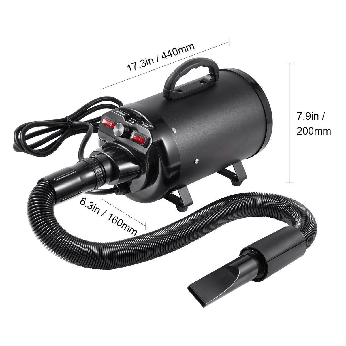 Dog Dryer, 2000W/2.7HP Dog Blow Dryer, Pet Grooming Dryer with Adjustable Speed and Temperature Control, Pet Hair Dryer with 4 Nozzles and Extendable Hose, Black
