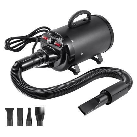 Dog Dryer, 2000W/2.7HP Dog Blow Dryer, Pet Grooming Dryer with Adjustable Speed and Temperature Control, Pet Hair Dryer with 4 Nozzles and Extendable Hose, Black