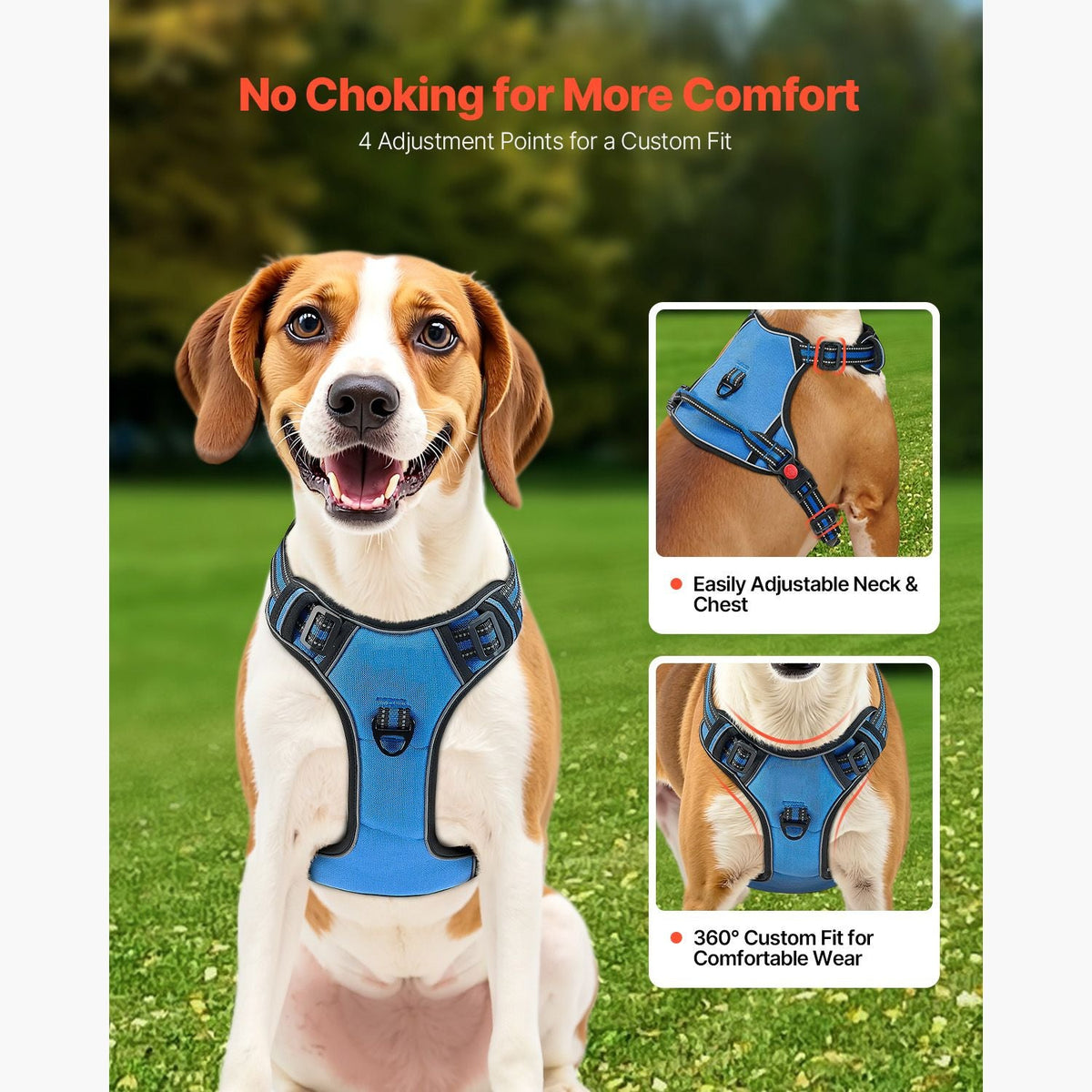 Dog Harness for Large Dogs, No Pull Adjustable Dog Vest Pet Harness, with 5ft Leash, Handle, Metal Rings, Buckles, Reflective Stitching 600D Oxford Fabric, for Training, Walking, and Hiking