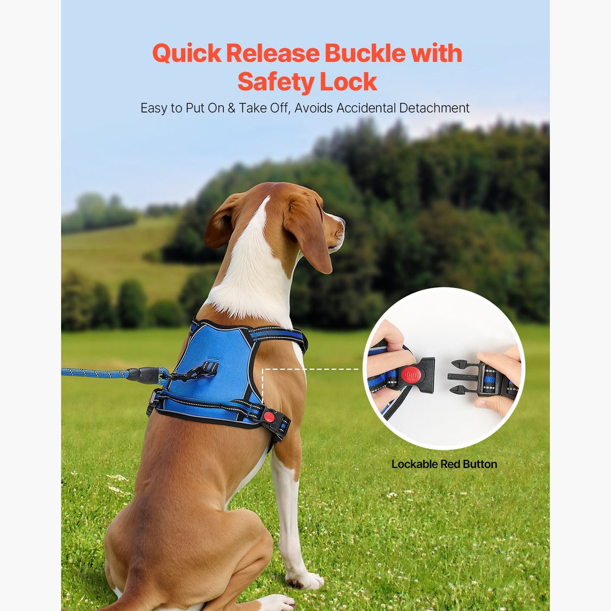 Dog Harness for Large Dogs, No Pull Adjustable Dog Vest Pet Harness, with 5ft Leash, Handle, Metal Rings, Buckles, Reflective Stitching 600D Oxford Fabric, for Training, Walking, and Hiking