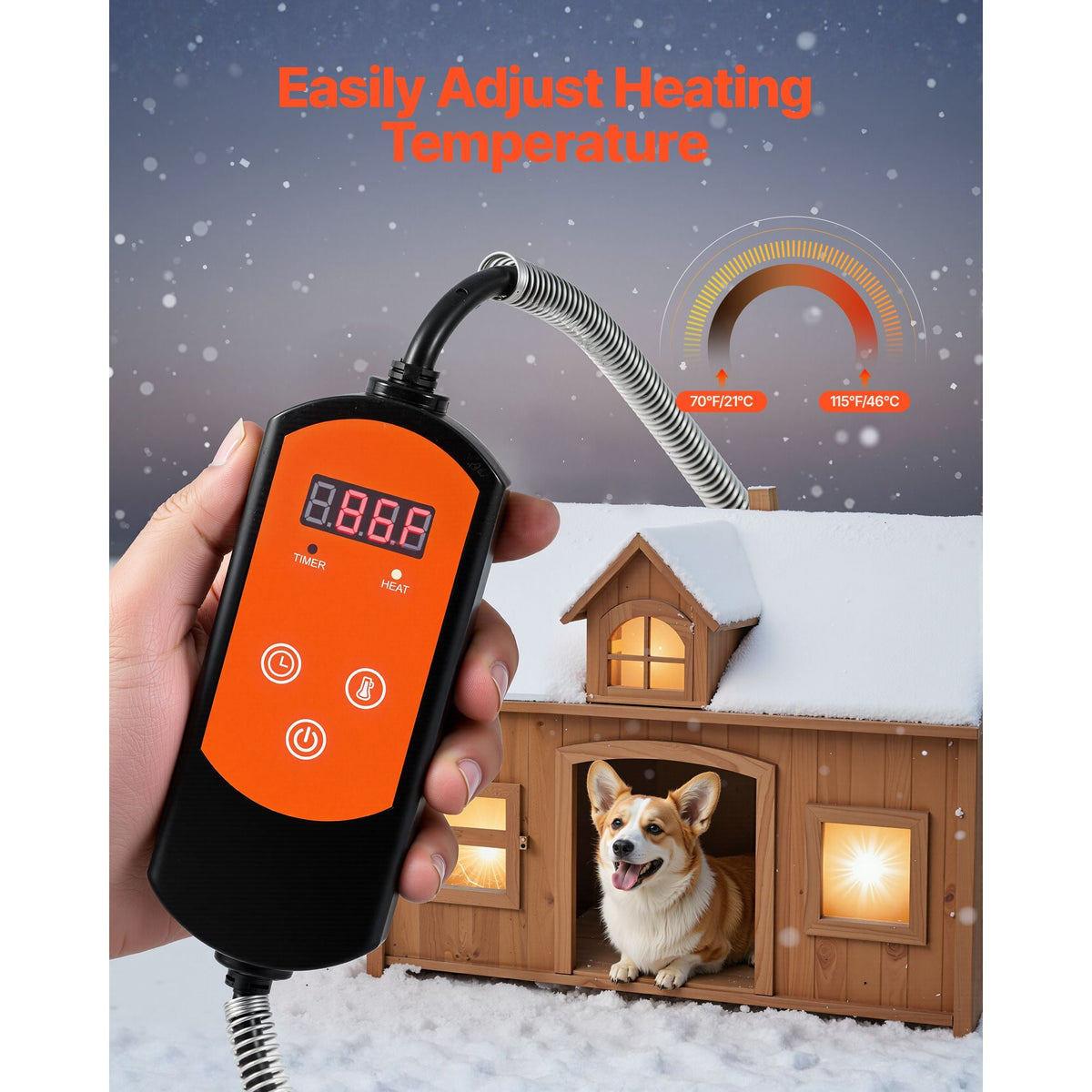 Dog House Heater, 800W Pet Heater House with Overheat Protection, Adjustable Temperature & 24H Timer, Portable Electric Warmer with Anti-Bite Cord, Lightweight Chicken Coops Heated for Pets