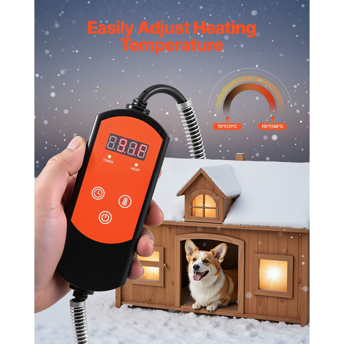 Dog House Heater, 800W Pet Heater House with Overheat Protection, Adjustable Temperature & 24H Timer, Portable Electric Warmer with Anti-Bite Metal Material, Lightweight Chicken Coops Heated