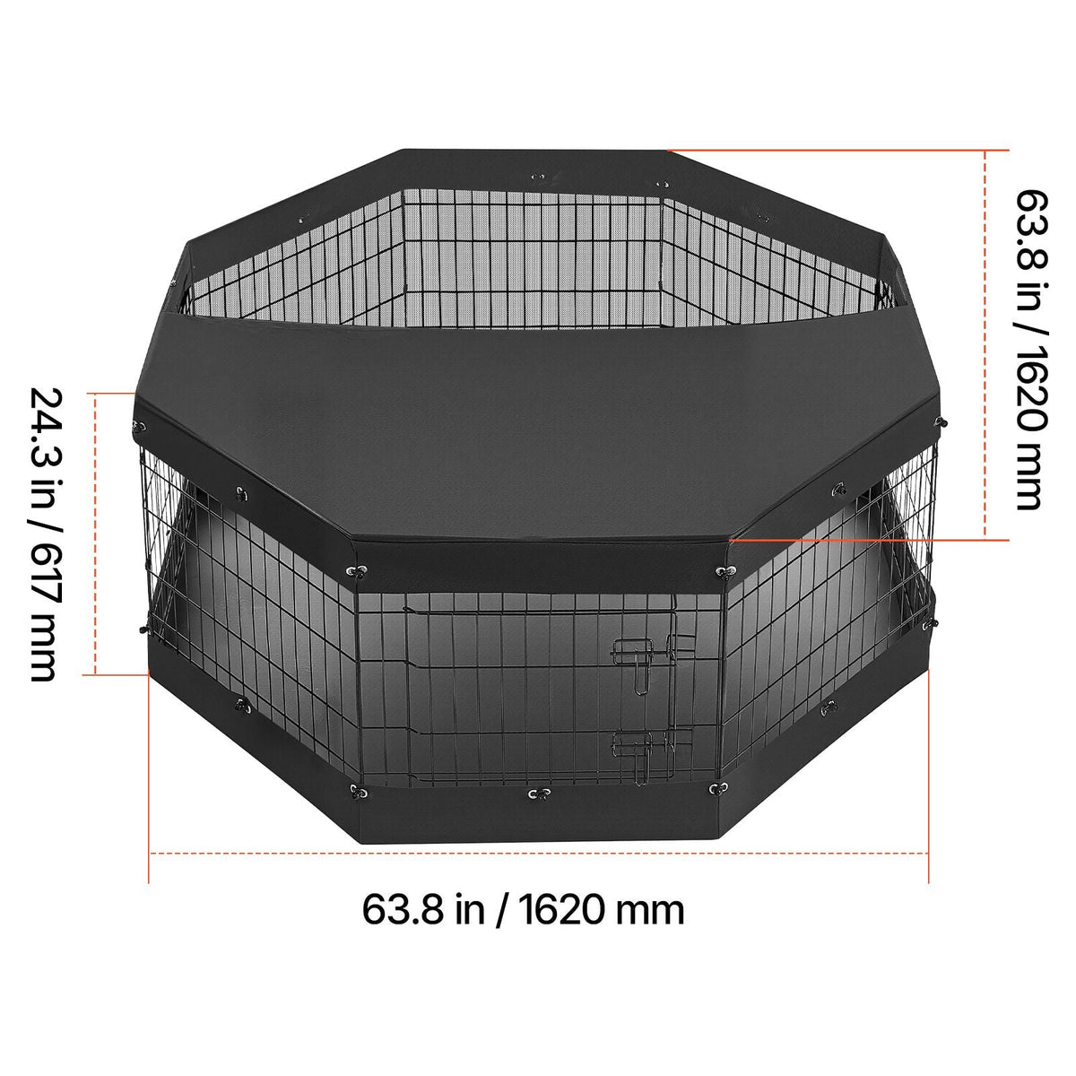 Dog Playpen 24 Inch 8 Panels Exercise Pen with Top Cover & Bottom Pad, Indoor Foldable Metal Pet Fence with Door, Heavy Duty Puppy Crate Kennel Pen for Dogs, Cats, and Other Small Animals, Black