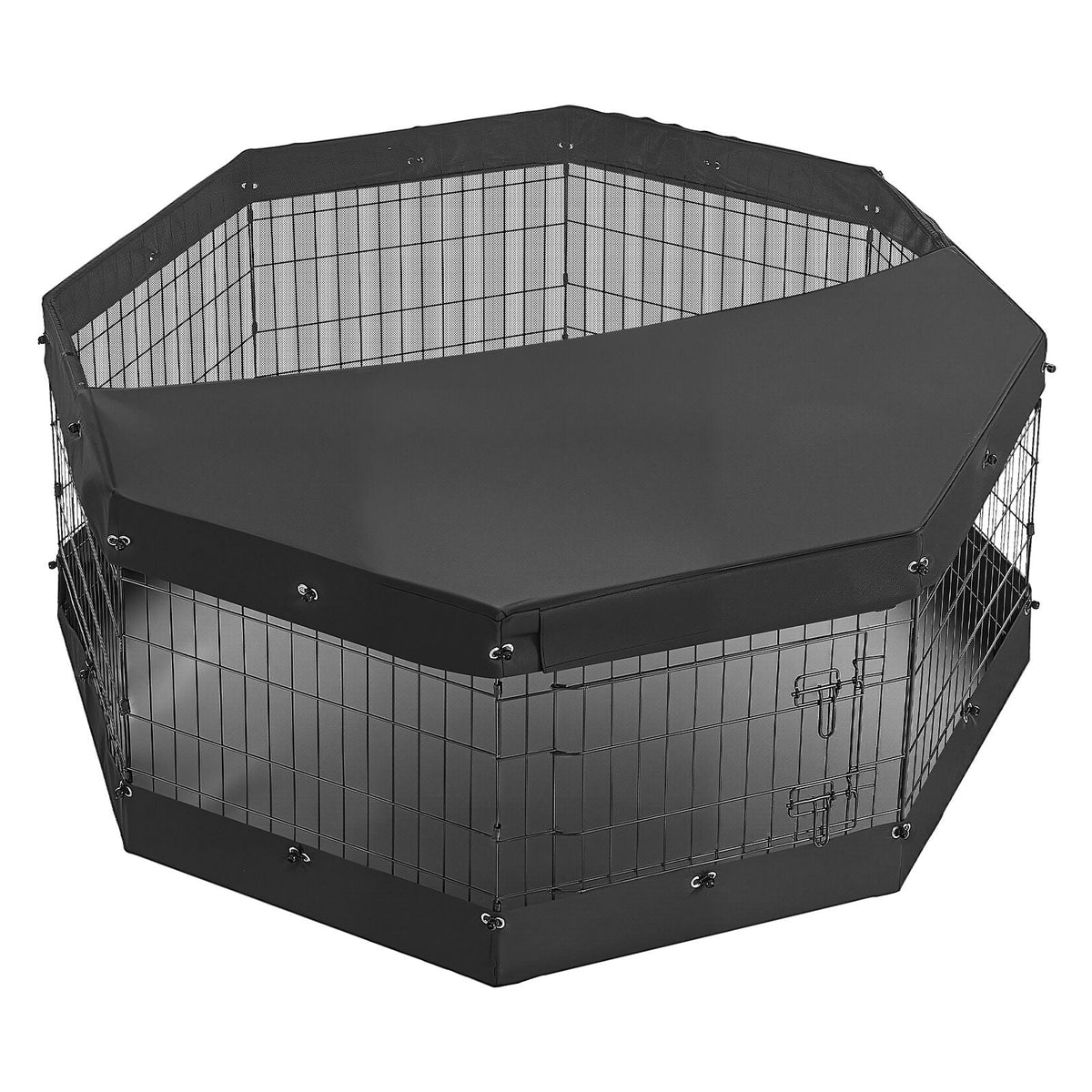 Dog Playpen 24 Inch 8 Panels Exercise Pen with Top Cover & Bottom Pad, Indoor Foldable Metal Pet Fence with Door, Heavy Duty Puppy Crate Kennel Pen for Dogs, Cats, and Other Small Animals, Black