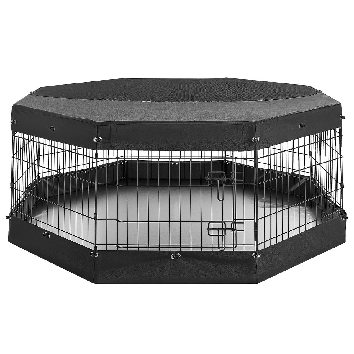 Dog Playpen 24 Inch 8 Panels Exercise Pen with Top Cover & Bottom Pad, Indoor Foldable Metal Pet Fence with Door, Heavy Duty Puppy Crate Kennel Pen for Dogs, Cats, and Other Small Animals, Black