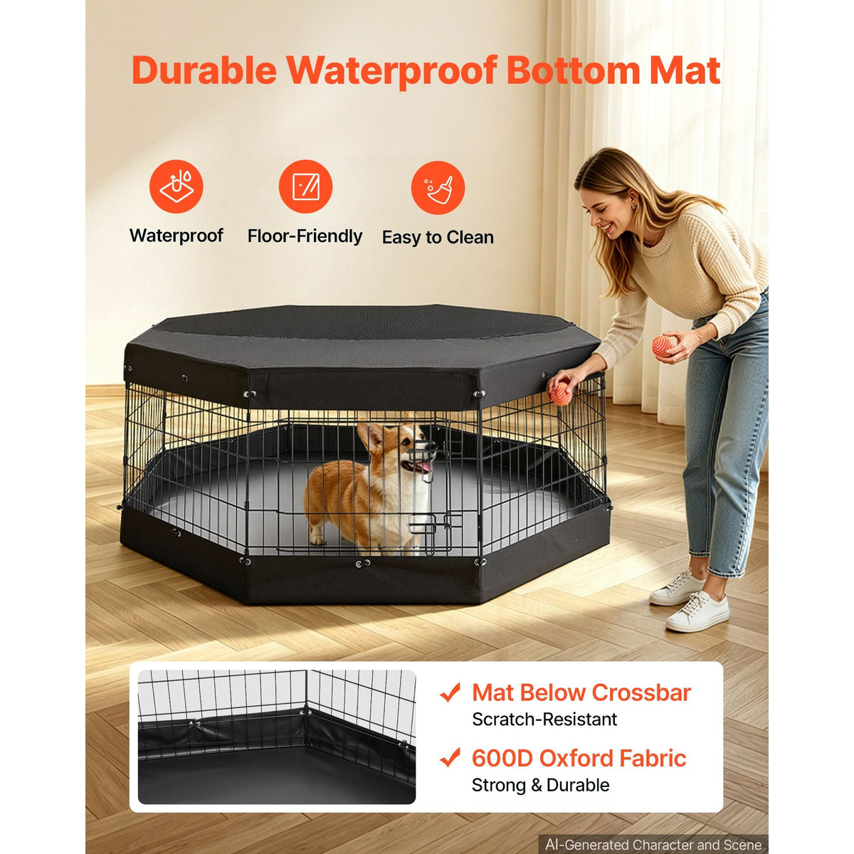 Dog Playpen 24 Inch 8 Panels Exercise Pen with Top Cover & Bottom Pad, Indoor Foldable Metal Pet Fence with Door, Heavy Duty Puppy Crate Kennel Pen for Dogs, Cats, and Other Small Animals, Black