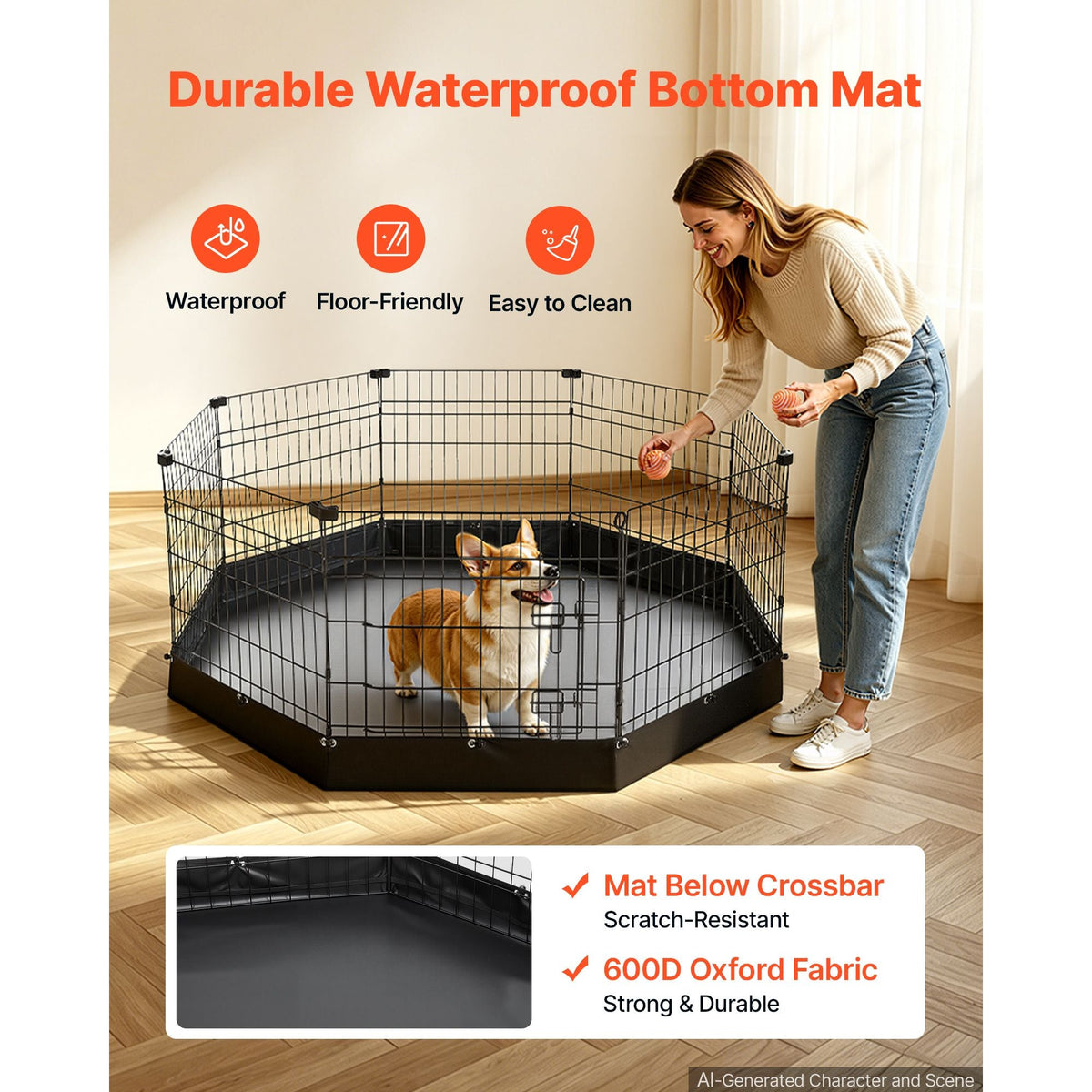 Dog Playpen 24 Inch 8 Panels Heavy Duty Exercise Pen with Bottom Pad, Indoor Foldable Metal Pet Fence with Door, Puppy Crate Kennel, Pet Playpen for Dogs, Cats, and Other Small Animals, Black