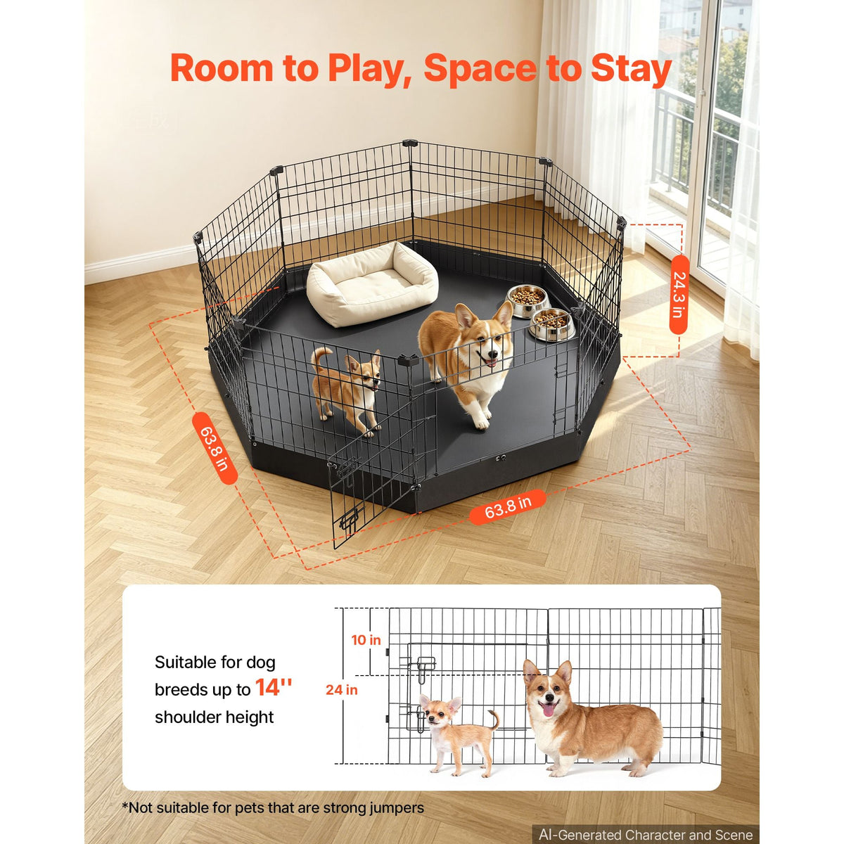 Dog Playpen 24 Inch 8 Panels Heavy Duty Exercise Pen with Bottom Pad, Indoor Foldable Metal Pet Fence with Door, Puppy Crate Kennel, Pet Playpen for Dogs, Cats, and Other Small Animals, Black