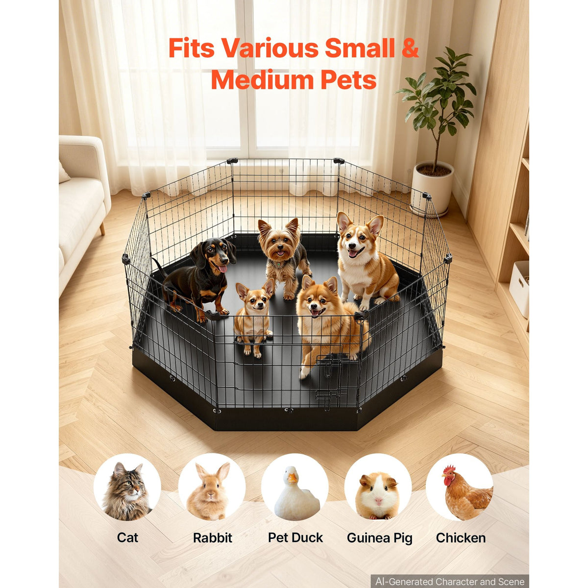 Dog Playpen 24 Inch 8 Panels Heavy Duty Exercise Pen with Bottom Pad, Indoor Foldable Metal Pet Fence with Door, Puppy Crate Kennel, Pet Playpen for Dogs, Cats, and Other Small Animals, Black
