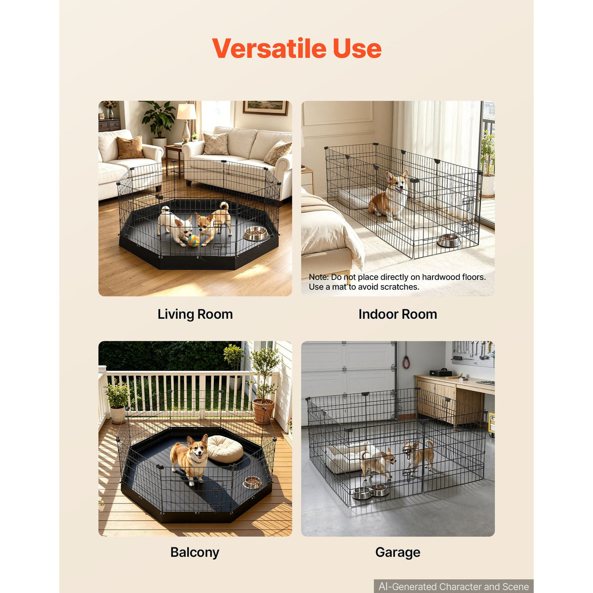 Dog Playpen 24 Inch 8 Panels Heavy Duty Exercise Pen with Bottom Pad, Indoor Foldable Metal Pet Fence with Door, Puppy Crate Kennel, Pet Playpen for Dogs, Cats, and Other Small Animals, Black