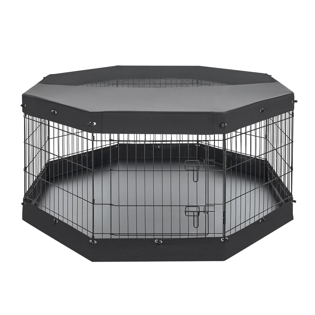 Dog Playpen 30 Inch 8 Panels Exercise Pen with Top Cover & Bottom Pad, Indoor Foldable Metal Pet Fence with Door, Heavy Duty Puppy Crate Kennel Pen for Dogs, Cats, and Other Small Animals, Black