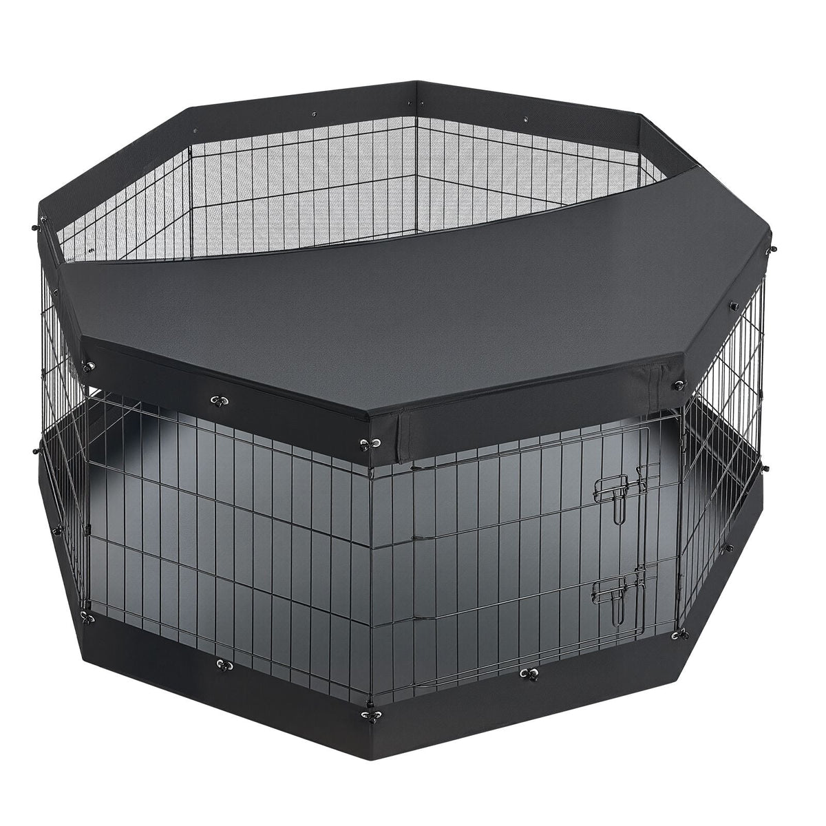 Dog Playpen 30 Inch 8 Panels Exercise Pen with Top Cover & Bottom Pad, Indoor Foldable Metal Pet Fence with Door, Heavy Duty Puppy Crate Kennel Pen for Dogs, Cats, and Other Small Animals, Black