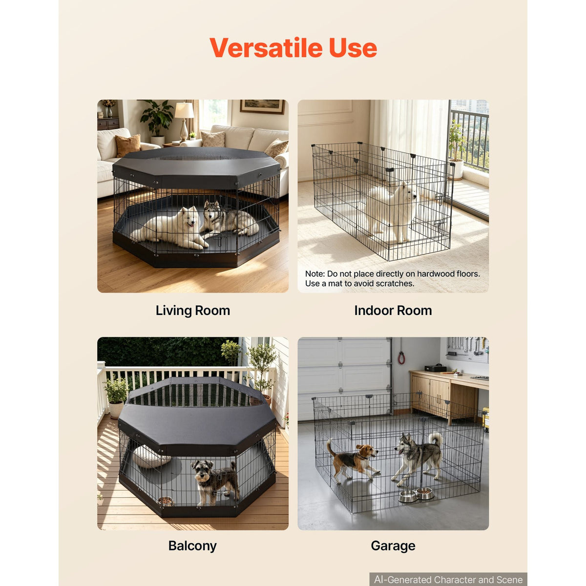 Dog Playpen 30 Inch 8 Panels Exercise Pen with Top Cover & Bottom Pad, Indoor Foldable Metal Pet Fence with Door, Heavy Duty Puppy Crate Kennel Pen for Dogs, Cats, and Other Small Animals, Black