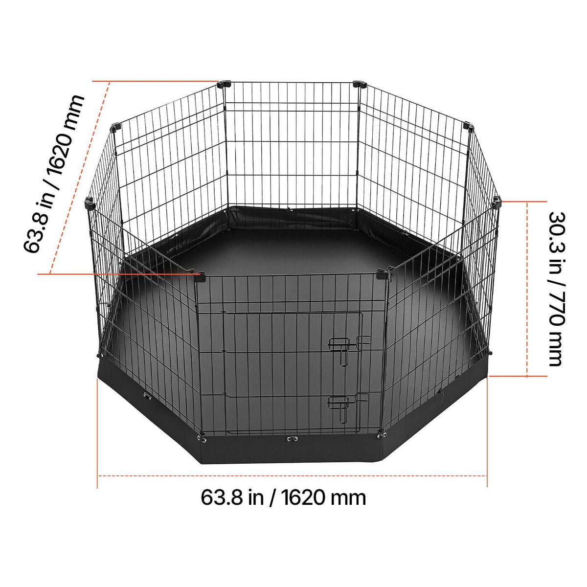 Dog Playpen 30 Inch 8 Panels Foldable Exercise Pen with Bottom Pad, Indoor Metal Pet Fence with Door, Heavy Duty Puppy Crate Kennel, Pet Playpen for Dogs, Cats, and Other Small Animals, Black