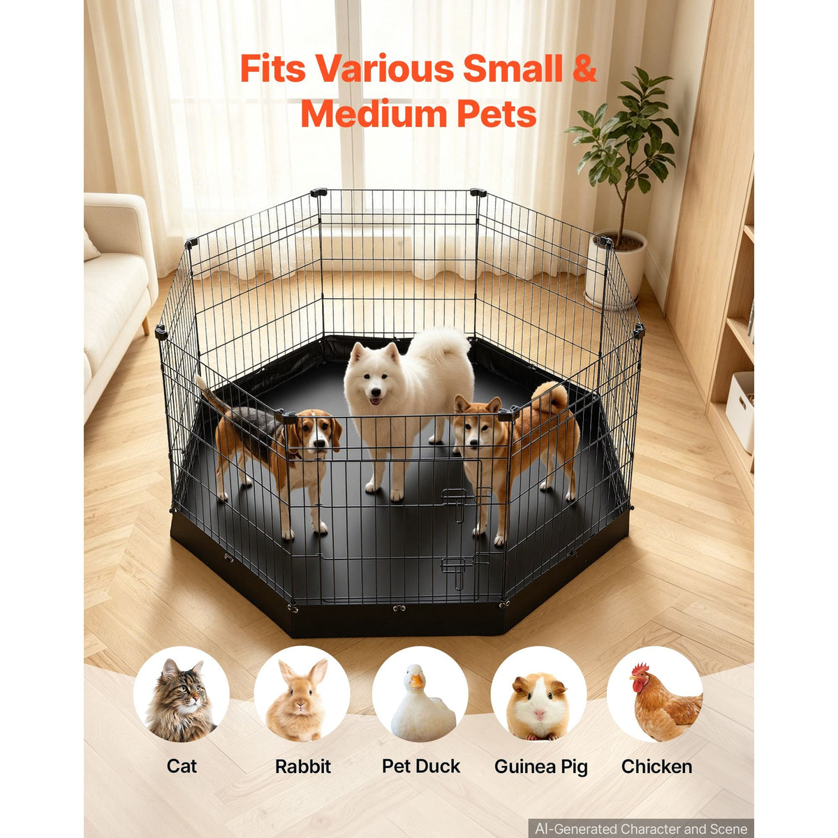 Dog Playpen 30 Inch 8 Panels Foldable Exercise Pen with Bottom Pad, Indoor Metal Pet Fence with Door, Heavy Duty Puppy Crate Kennel, Pet Playpen for Dogs, Cats, and Other Small Animals, Black