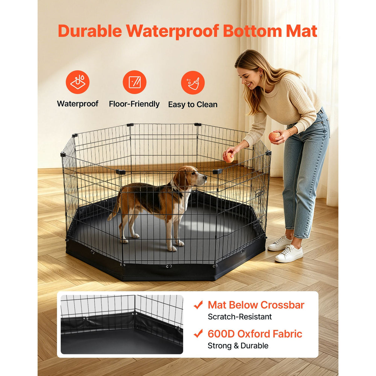 Dog Playpen 30 Inch 8 Panels Foldable Exercise Pen with Bottom Pad, Indoor Metal Pet Fence with Door, Heavy Duty Puppy Crate Kennel, Pet Playpen for Dogs, Cats, and Other Small Animals, Black