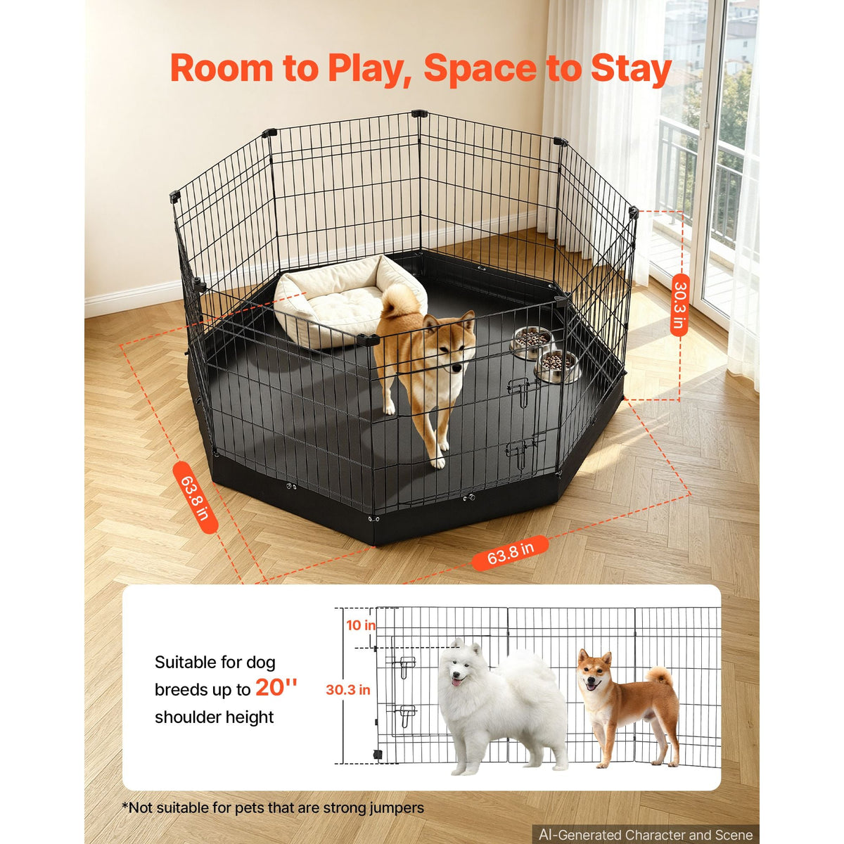 Dog Playpen 30 Inch 8 Panels Foldable Exercise Pen with Bottom Pad, Indoor Metal Pet Fence with Door, Heavy Duty Puppy Crate Kennel, Pet Playpen for Dogs, Cats, and Other Small Animals, Black