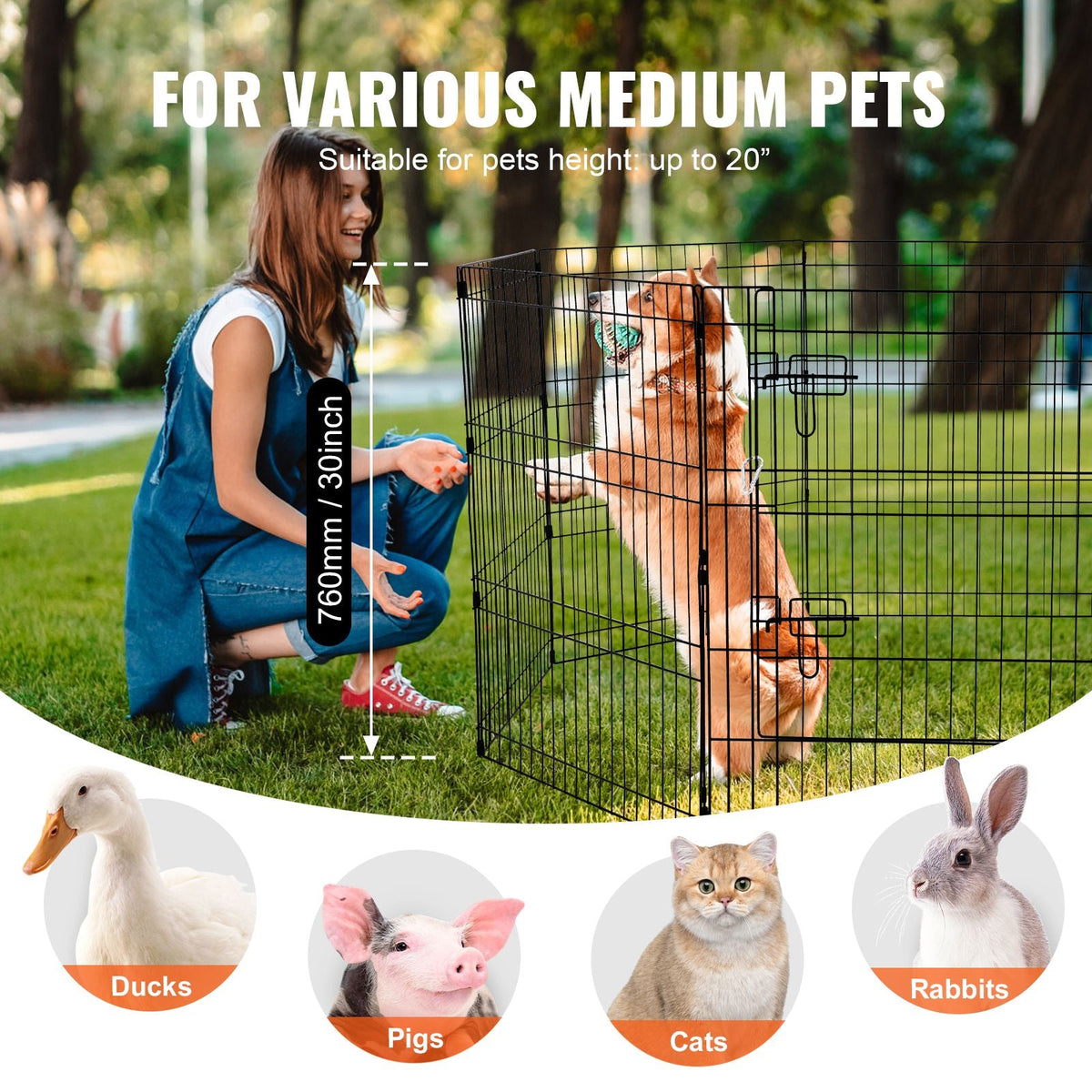 Dog Playpen, 8 Pcs 30"H x 24"W Panels Foldable Metal Pet Exercise Pen, Dog Fence Indoor and Outdoor Pen with Door, 600D Oxford Fabric Top Cover, Pet Playpen for Dogs, Cats, Other Small Animals