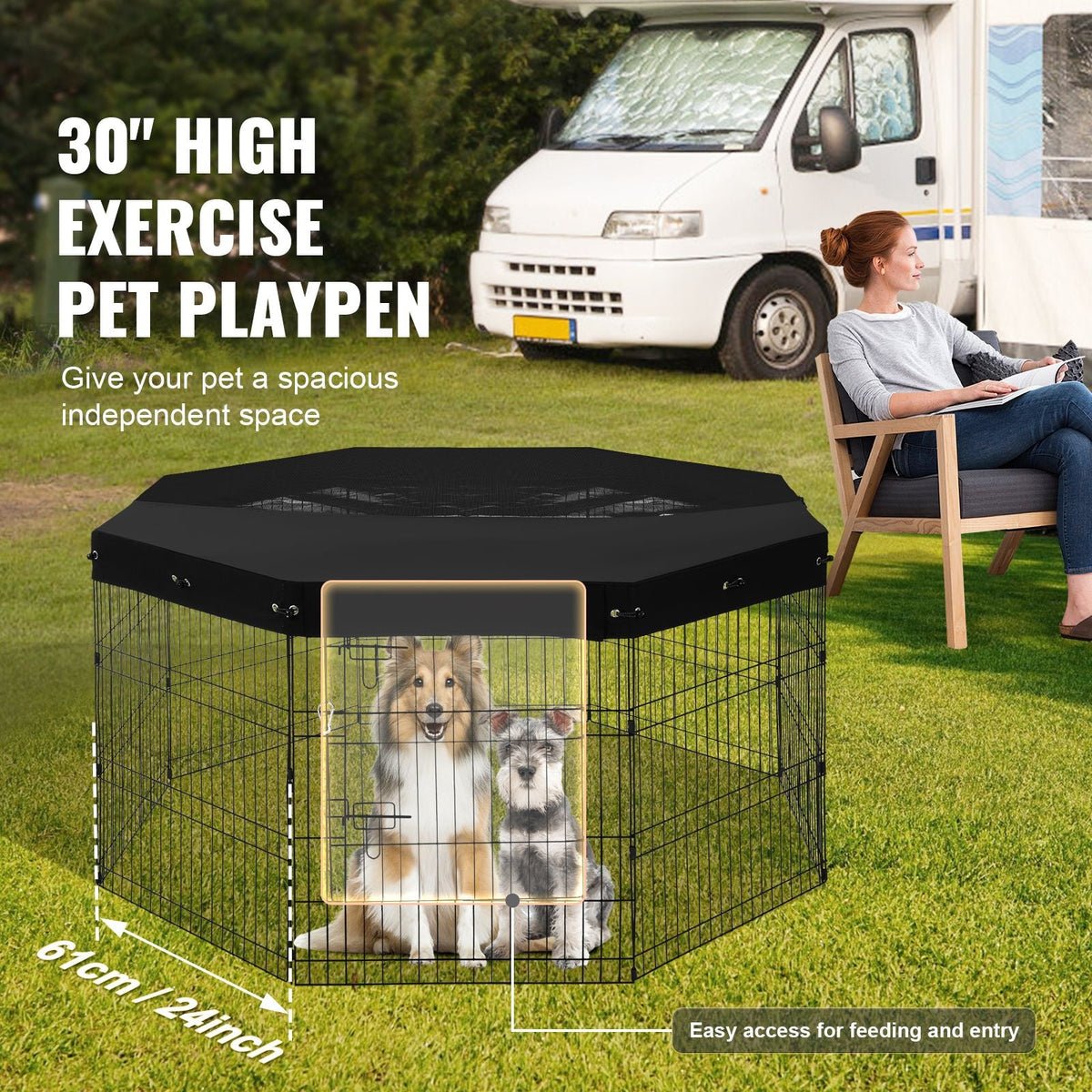 Dog Playpen, 8 Pcs 30"H x 24"W Panels Foldable Metal Pet Exercise Pen, Dog Fence Indoor and Outdoor Pen with Door, 600D Oxford Fabric Top Cover, Pet Playpen for Dogs, Cats, Other Small Animals