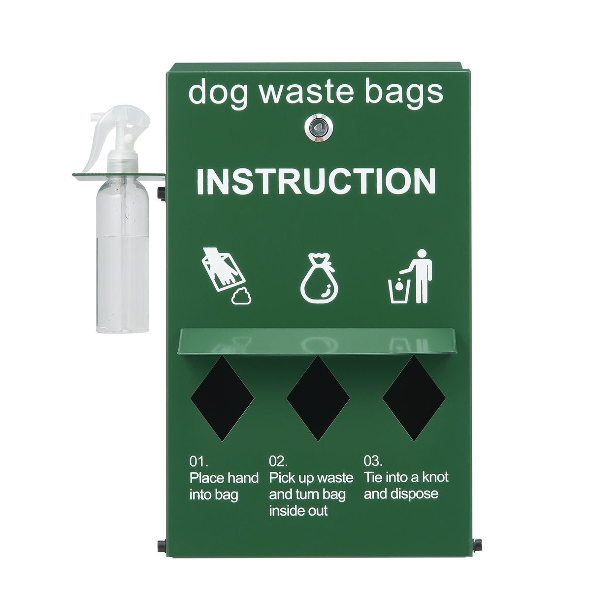 Dog Poop Bag Dispenser with Hand Wash Bottle, Lockable Outdoor Dog Waste Bag Holder with 600 Waste Bags, Stake, Pole, Fence & Wall Mounted Dog Poop Bag Storage, Pet Waste Station for Porch, Lawn