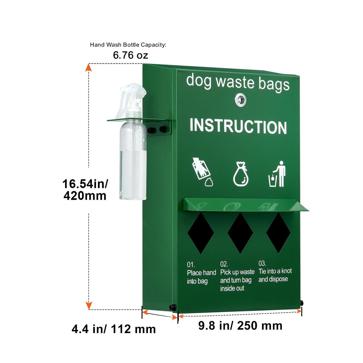 Dog Poop Bag Dispenser with Hand Wash Bottle, Lockable Outdoor Dog Waste Bag Holder with 600 Waste Bags, Stake, Pole, Fence & Wall Mounted Dog Poop Bag Storage, Pet Waste Station for Porch, Lawn