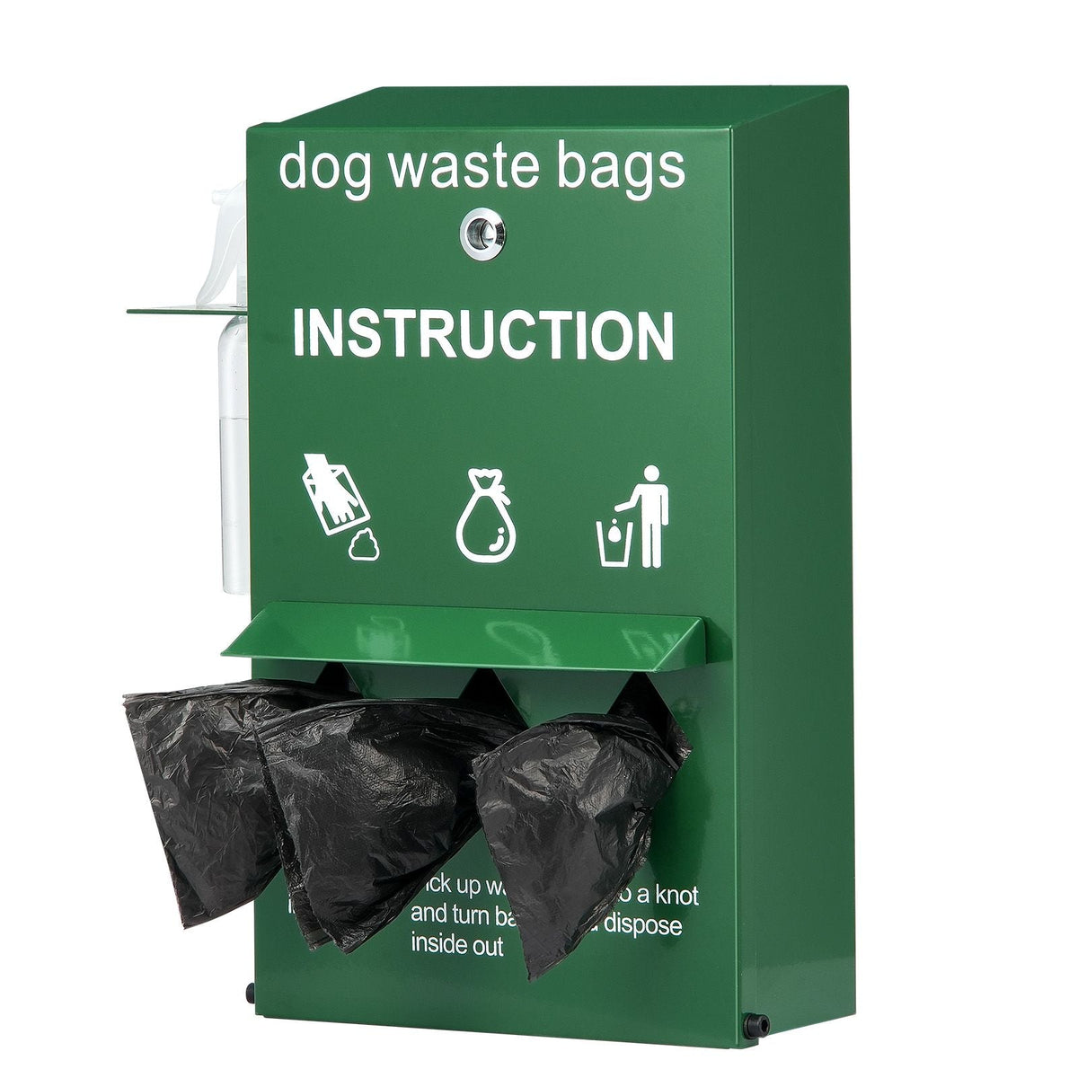 Dog Poop Bag Dispenser with Hand Wash Bottle, Lockable Outdoor Dog Waste Bag Holder with 600 Waste Bags, Stake, Pole, Fence & Wall Mounted Dog Poop Bag Storage, Pet Waste Station for Porch, Lawn