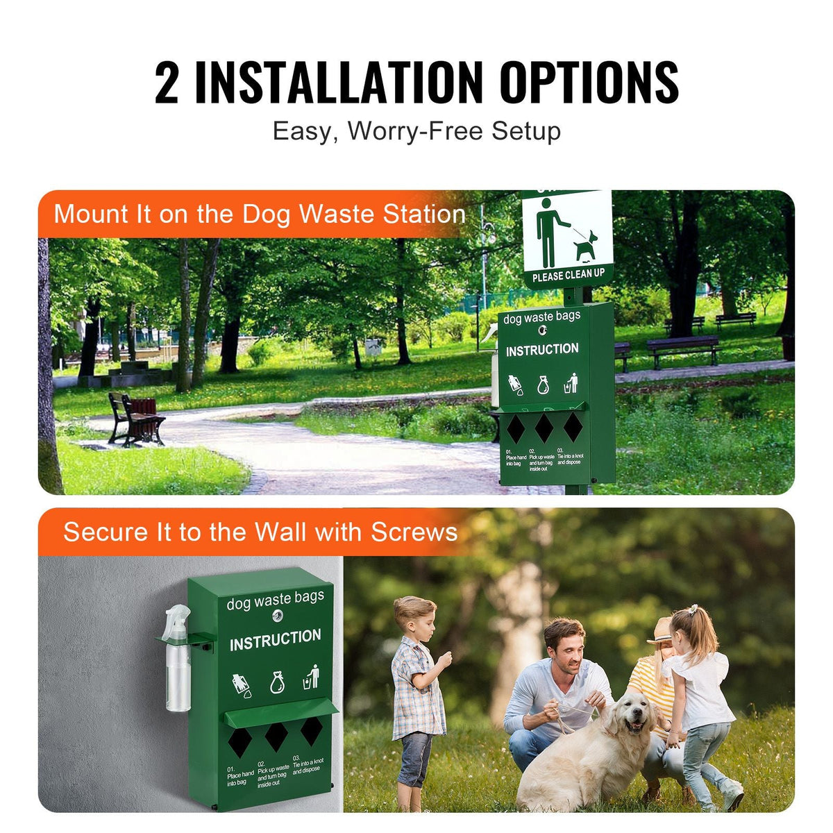 Dog Poop Bag Dispenser with Hand Wash Bottle, Lockable Outdoor Dog Waste Bag Holder with 600 Waste Bags, Stake, Pole, Fence & Wall Mounted Dog Poop Bag Storage, Pet Waste Station for Porch, Lawn