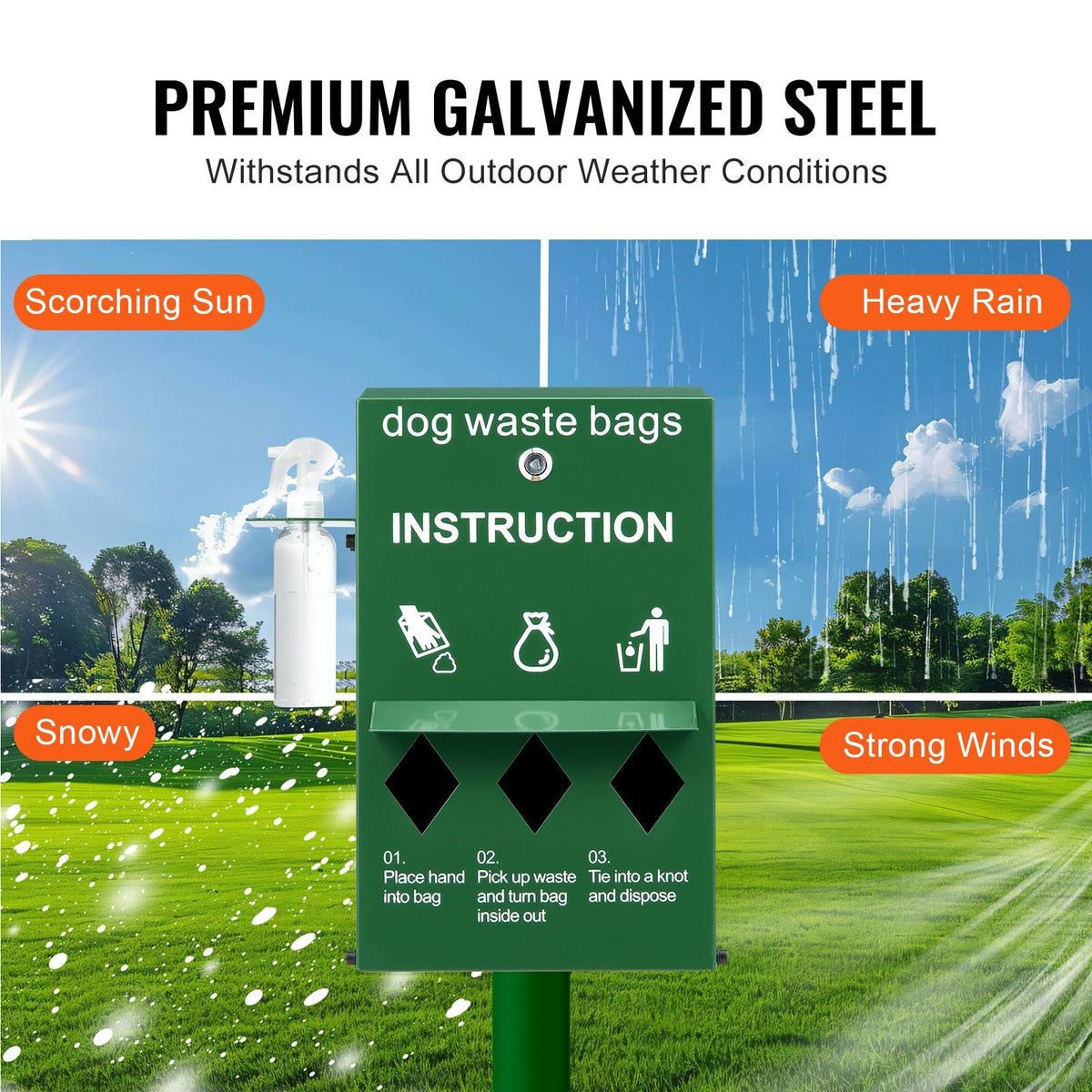Dog Poop Bag Dispenser with Hand Wash Bottle, Lockable Outdoor Dog Waste Bag Holder with 600 Waste Bags, Stake, Pole, Fence & Wall Mounted Dog Poop Bag Storage, Pet Waste Station for Porch, Lawn
