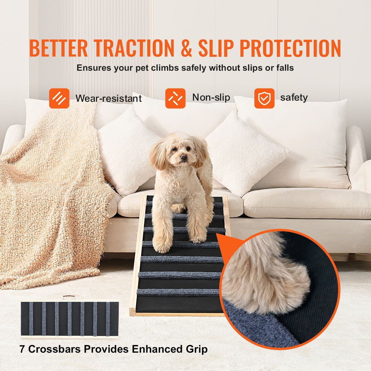 Dog Ramp, Folding Pet Ramp for Bed, Adjustable Dog Ramp for Small, Large, Old Dogs & Cats, Wooden Pet Ramp with 39.3" Long Ramp, Adjustable from 15" to 22", Suitable for Couch, Sofa, Car